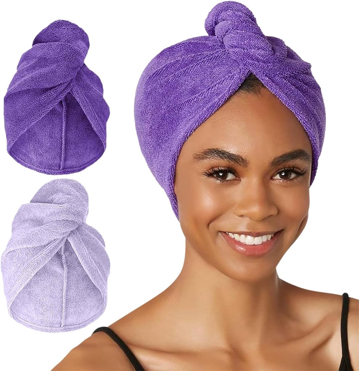 2 Stuks Microvezel Haarwikkel Turban voor Droog, Krullend en Frizz Vrij Haar - Paars