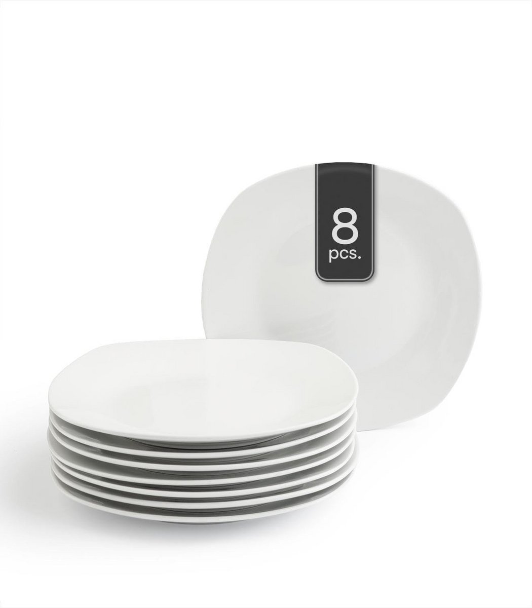 Dessertborden Set van 8 Vierkant 19,5 cm Porselein Wit Vaatwasmachinebestendig