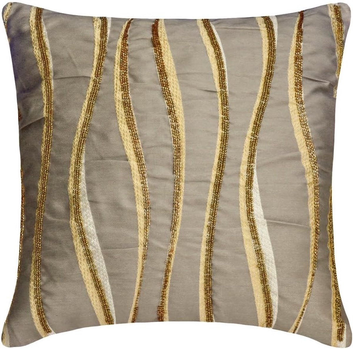 Set van 2 Decoratieve Sierkussens Grijs 45x45cm - Zijde Look met Abstract Geborduurd Patroon