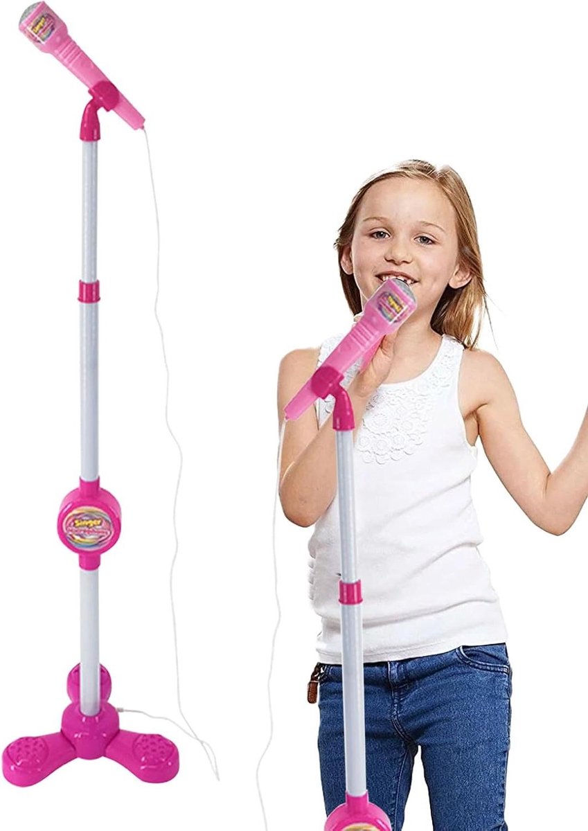 Kinder Microfoon Standaard - Speelgoedmicrofoon Muziek - Zingen en Dansen - Verbindingsfunctie - 80-110 cm - Kleurrijk