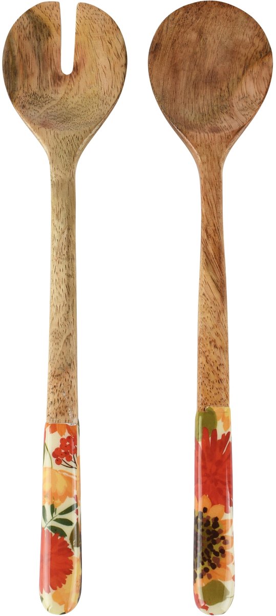 Dekoratief | Set 2 saladelepels 'Indian Summer', naturel, hout/enamel, 6x1x28cm | A268056