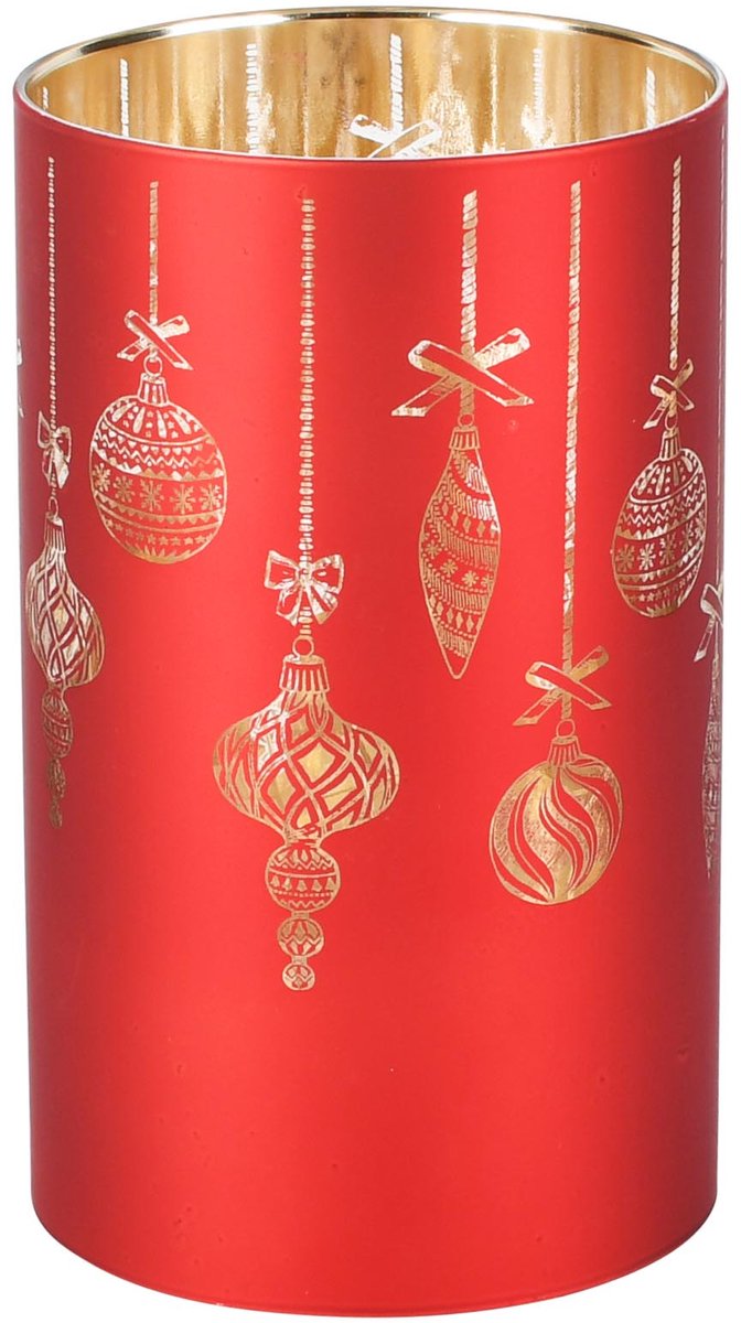 Dekoratief | Deco Waxinelichthouder 'Christmas Onaments', rood, glas, roterend, LED, 9x9x15cm | A265653