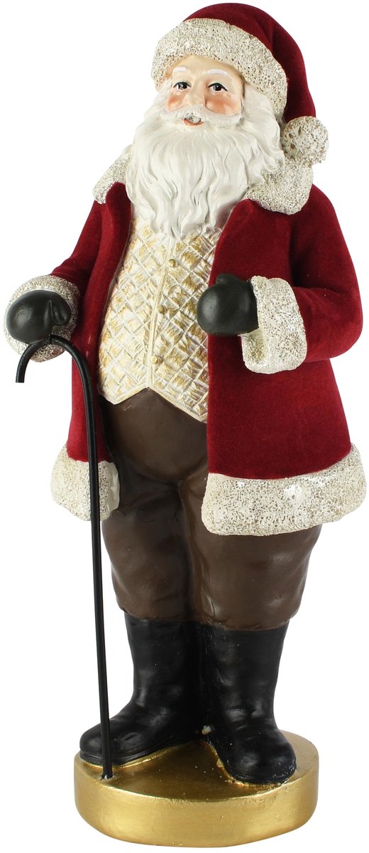 Dekoratief | Santa staand m/wandelstok, rood/wit, resina, 11x10x24cm | A265423