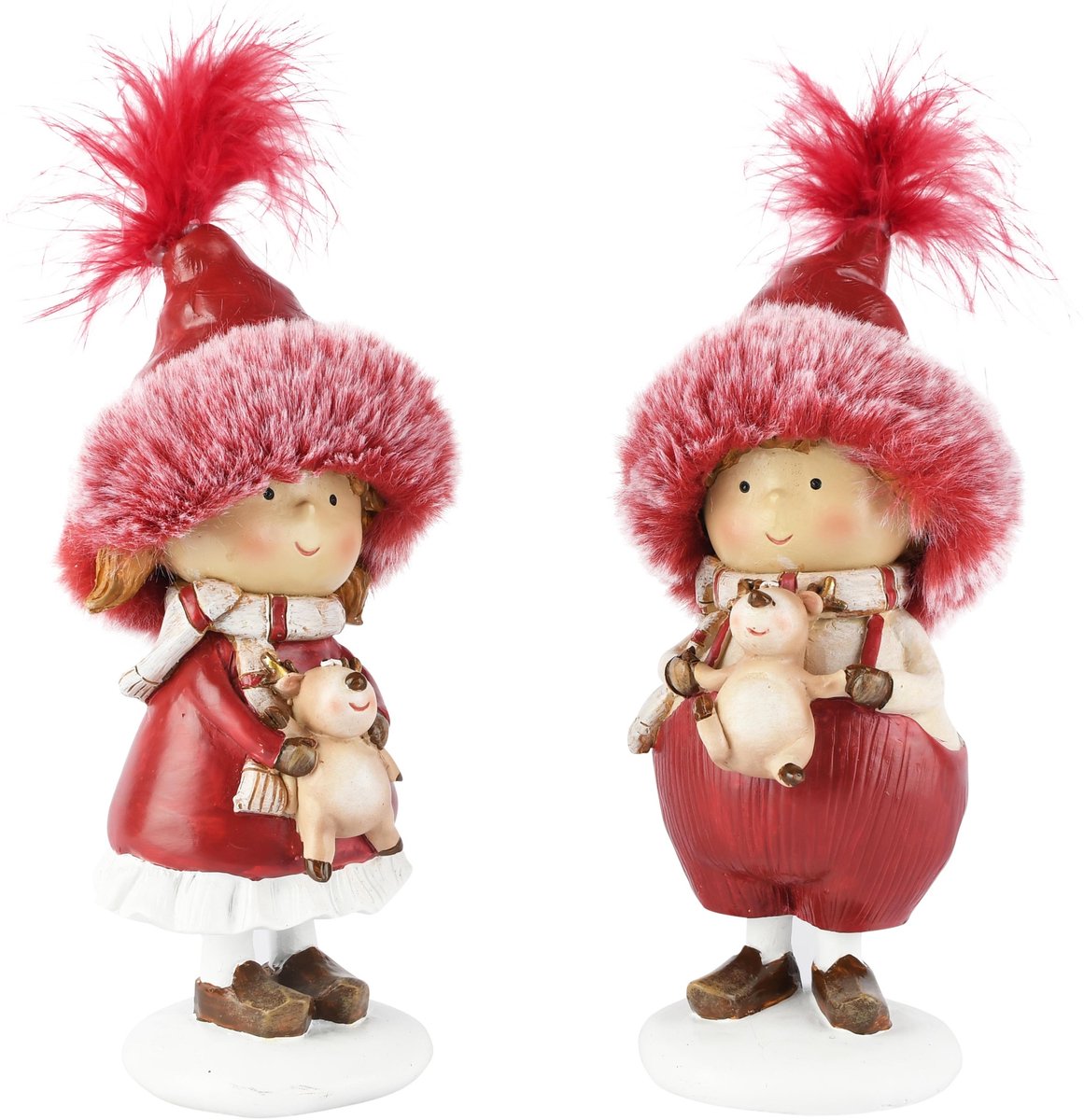 Dekoratief | Winterkindje staand m/rendiertje, rood, resina, 8x6x18cm, set van 2 stuks | A265135