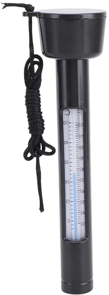 Zwembadthermometer - Water thermometer - Watertemperatuur meten - Met drijvend koord - 20 cm lengte - Zwart