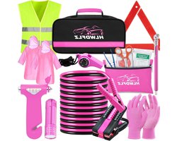 Auto Noodkit - Weg Hulp Set - Veiligheid Onderweg - 17 Delige Set - Compact Formaat - Roze