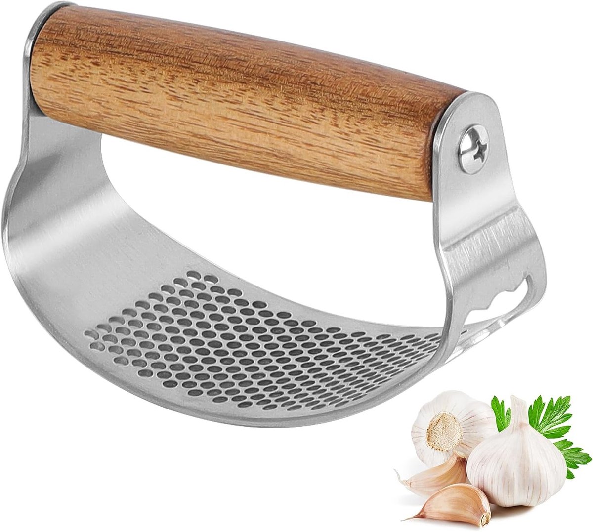 Knooflookpers van massief hout en roestvrij staal, gebruiksvriendelijk, vaatwasmachinebestendig, ideaal voor keukenliefhebbers