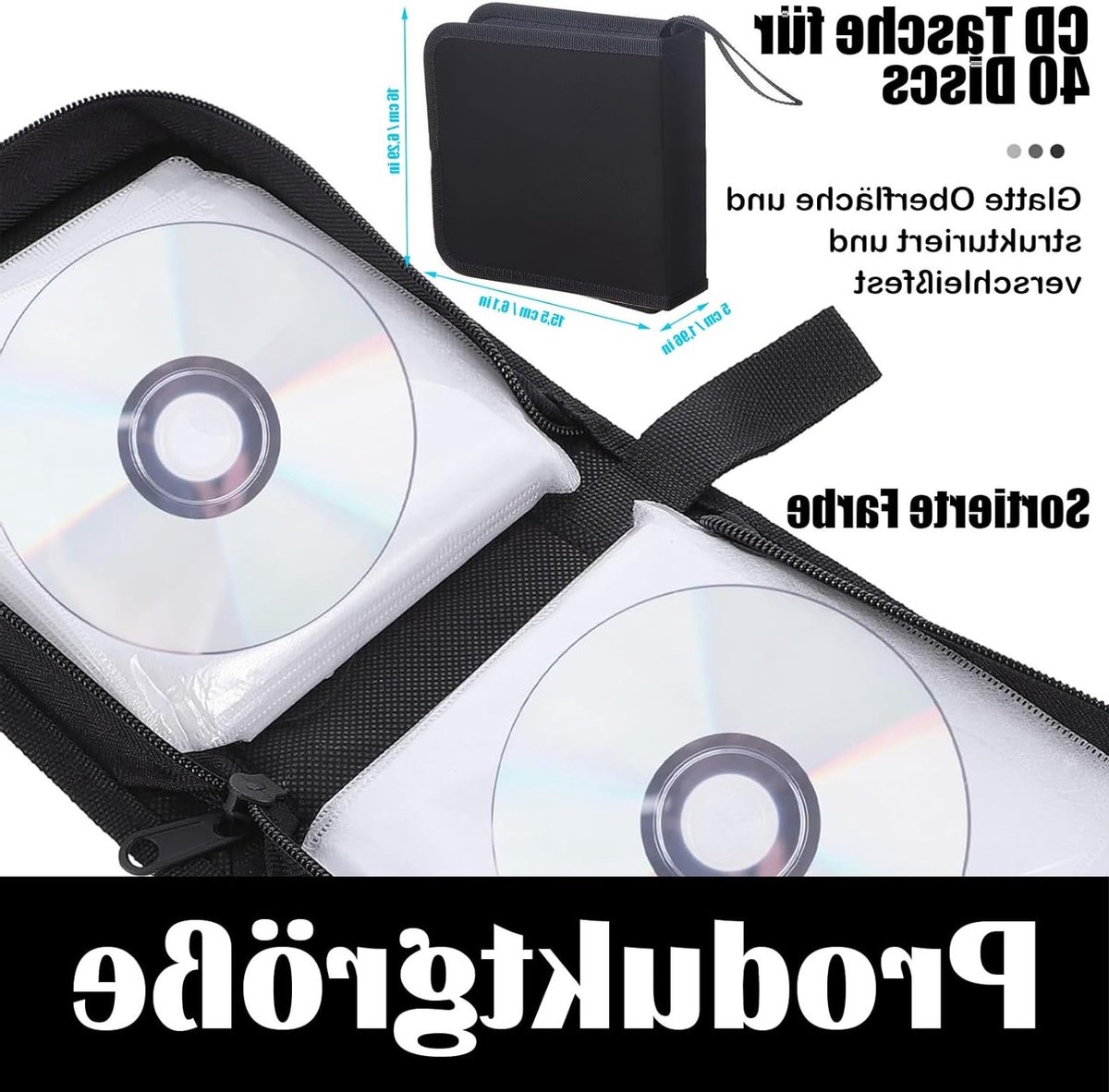 Ruime CD en DVD opbergzak voor 40 schijven, met rits en oxford stof, ideaal voor thuis en in de auto, ruimtebesparend en duurzaam
