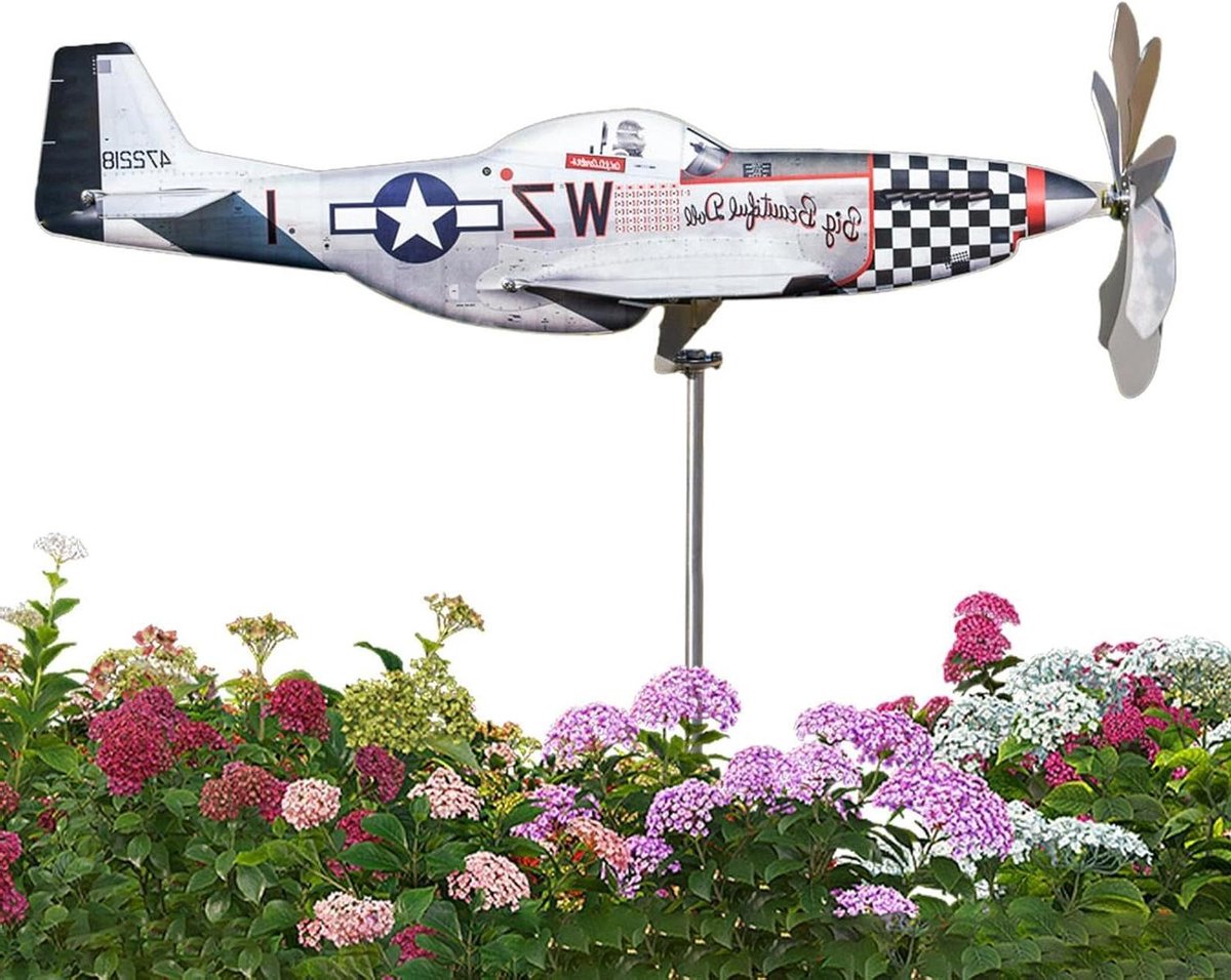 Vliegtuig windspinner - Windspeelgoed decoratie - Tuin verfraaien - Roestvrij staal - 1 stuk - Wit