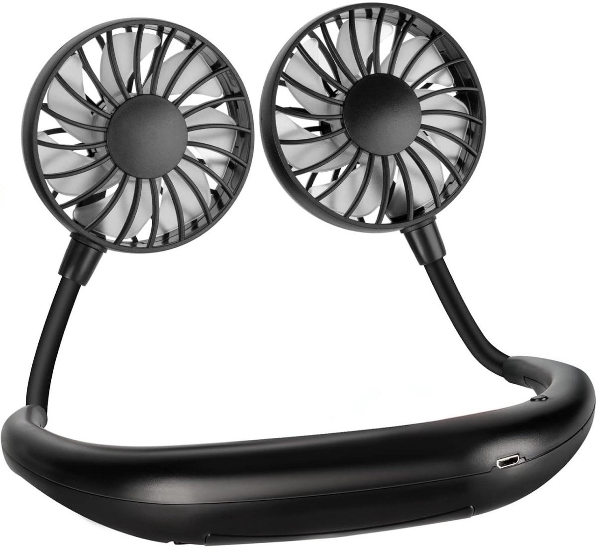 GELLDG USB-ventilatoren Halsventilator Draagbare Neck Fan - 2000mAh USB Leise Ventilator met 3 Snelheden - Vouwbaar 360° Roterend Dubbel Hoofd Design - Geschikt voor Buiten Kantoor Camping Reizen - ABS Materiaal - All Black