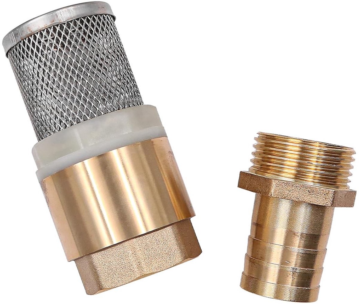 Cosensi- Zuigfilterset Hoogwaardig Messing - Voetventiel 1 Inch - Terugslagklep - Slangaansluiting 25mm - Fijnmazig RVS Filter - Irrigatiesysteem - Filterset