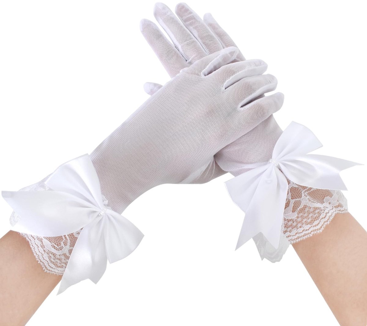 Cosensi- Bruiloftshandschoenen Elegante Kanten - Korte Nethandschoenen - Volle Vingers - Wit - 26 cm - Perfect voor Feesten - Handschoenen