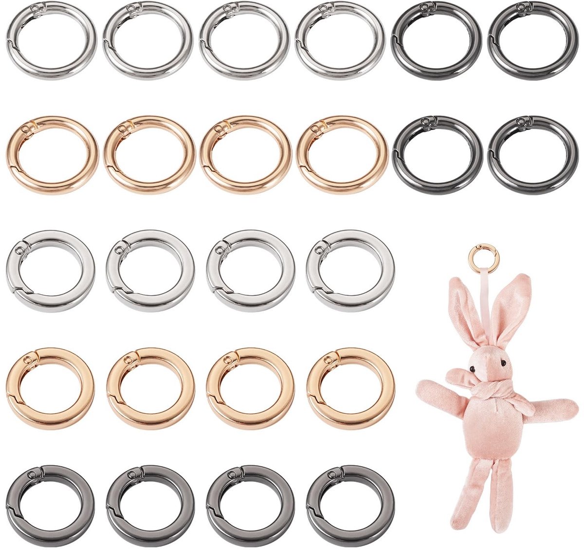 Cosensi- Karabijnhaak 24 Stuks - Ronde Veerpoortringen - Zinklegering - Gemengde Kleuren - 7 Gauge - 5 Gauge - Ideaal voor Sleutelhangers - Veerpoortring