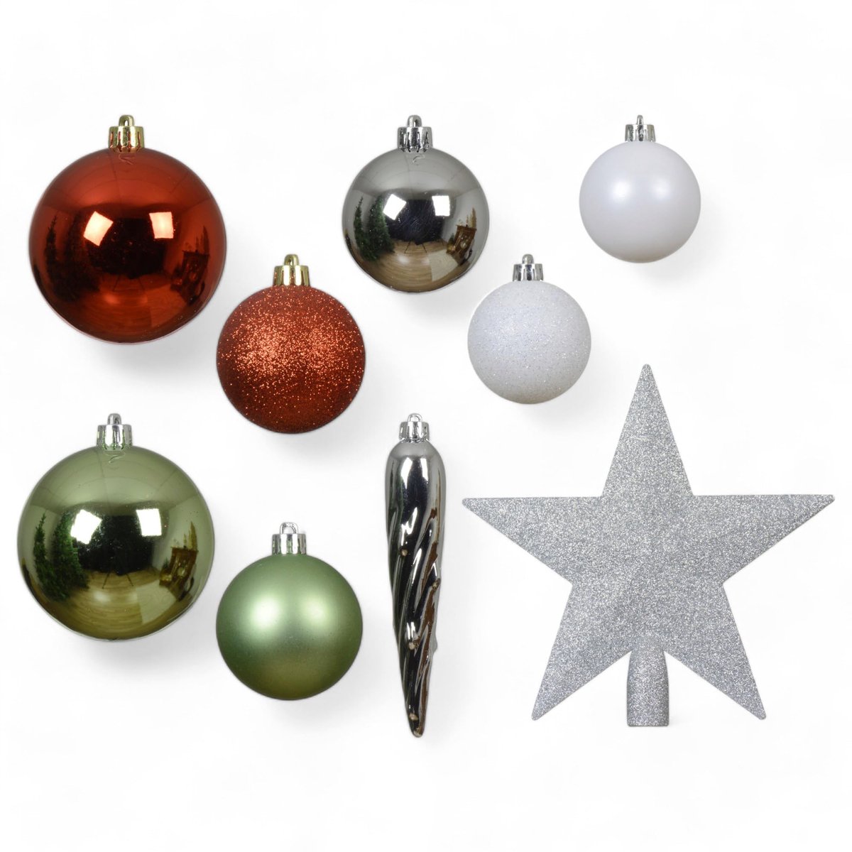 Cosensi- Kerstballenset 33-delig - Onbreekbaar Kunststof - Hangende Kerstversiering - 29 Ballen/3 IJspegels - Decoratieve Kerstversieringen - Magische Glans