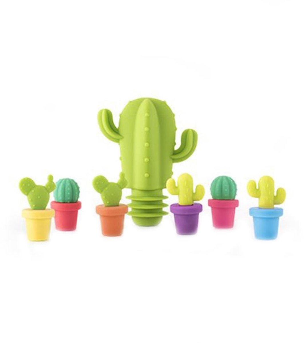 Cosensi- Flessendoppen 7 Stuks - Siliconen - Wijnflesverzegeling - Wijnpomp - Decoratieve Cactus - Perfect voor Wijn en Jenever - Wijnkurken
