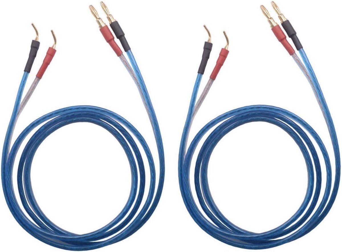 Luidsprekerkabel met Vergulde Connectoren - 2x Banaan naar 2x Pin - 3 Meter Hoogwaardig OFC Kabel