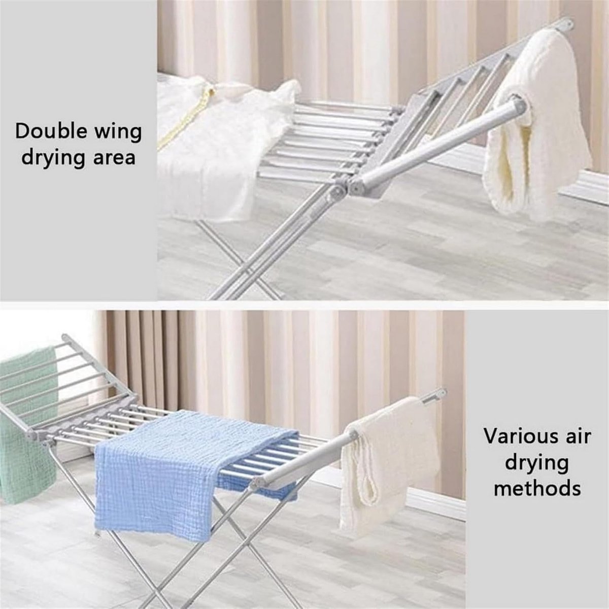 Elektrische Kledingdroger - Verwarmd Rek Droogrek - Kleding Drogen - Constante Temperatuur - 147.5 x 53 x 94 cm - Zilver thumbnail 4