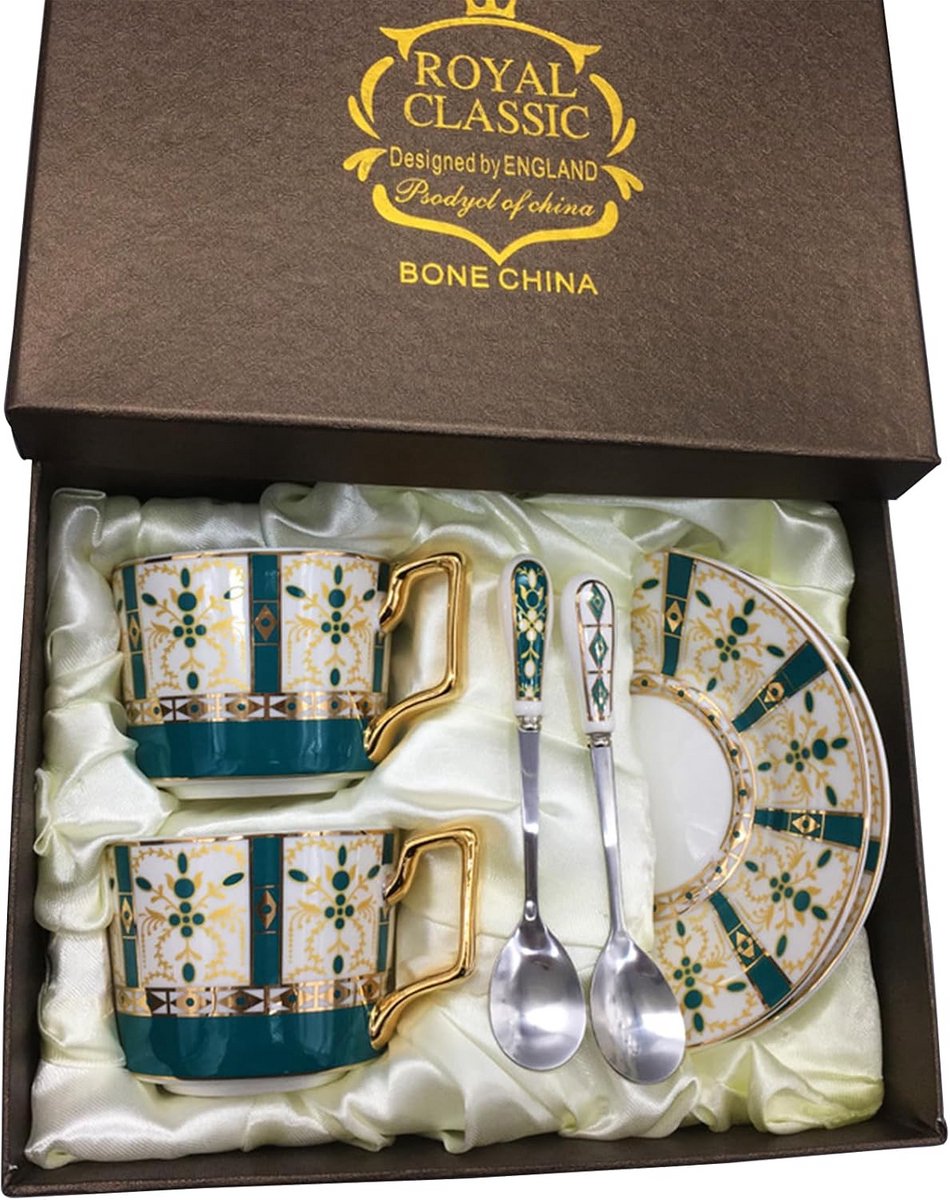 Bone Porseleinen Theeservieset - Vintage Britse Stijl - 160 ml - Set met Theekop, Schotel en Lepel