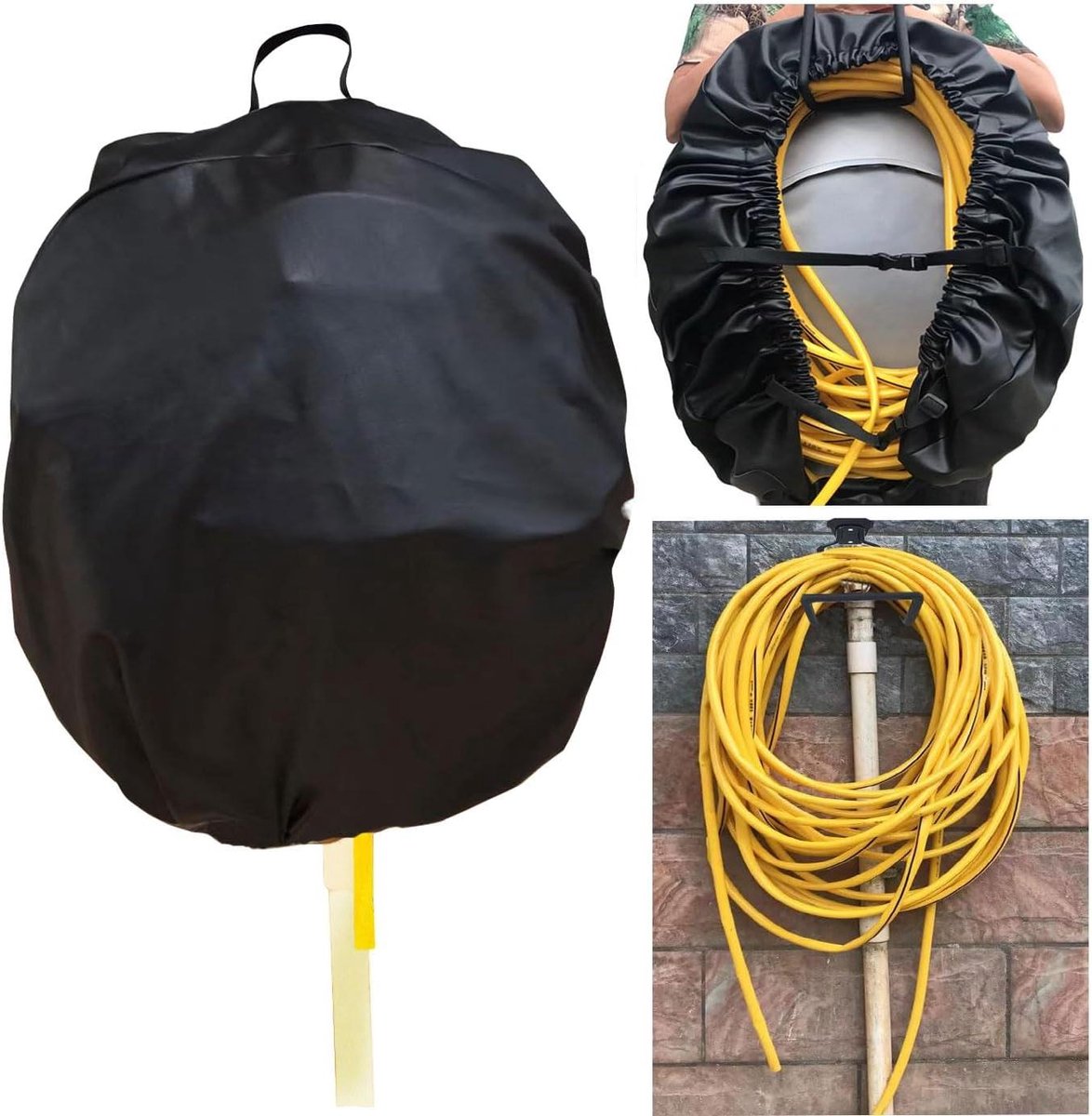 Tuinslanghaspel Hoes - Slanghaspel Beschermhoes - Tuinslang Beschermen - Waterdicht Kunstleer - 2FT - Zwart