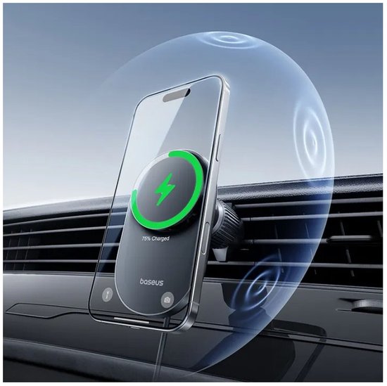 Baseus Qi2.2 Magnetische Telefoonhouder Ventilatierooster Auto - PrimeTrip VC2 Pro Houder - Compatibel met MagSafe/Qi2 - 25W Draadloos Opladen - Ingebouwde Telefoon Koeler - Zwart