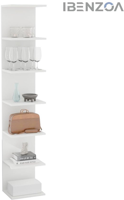 Wit wandrek met 7 planken, decoratief, 155,2 cm hoog.