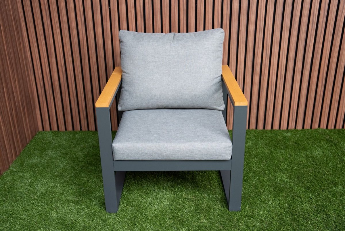 Loungestoel Cube Antraciet Diningchair Aluminium/Hout - 22381A