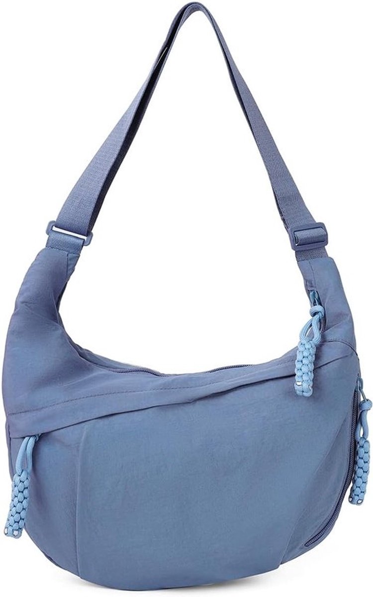 Nylon Schoudertas Dames – Blauw – Casual Crossbody Tas Met Grote Capaciteit – Stijlvolle Halve Maan Tas Voor Dagelijks Gebruik en Reizen