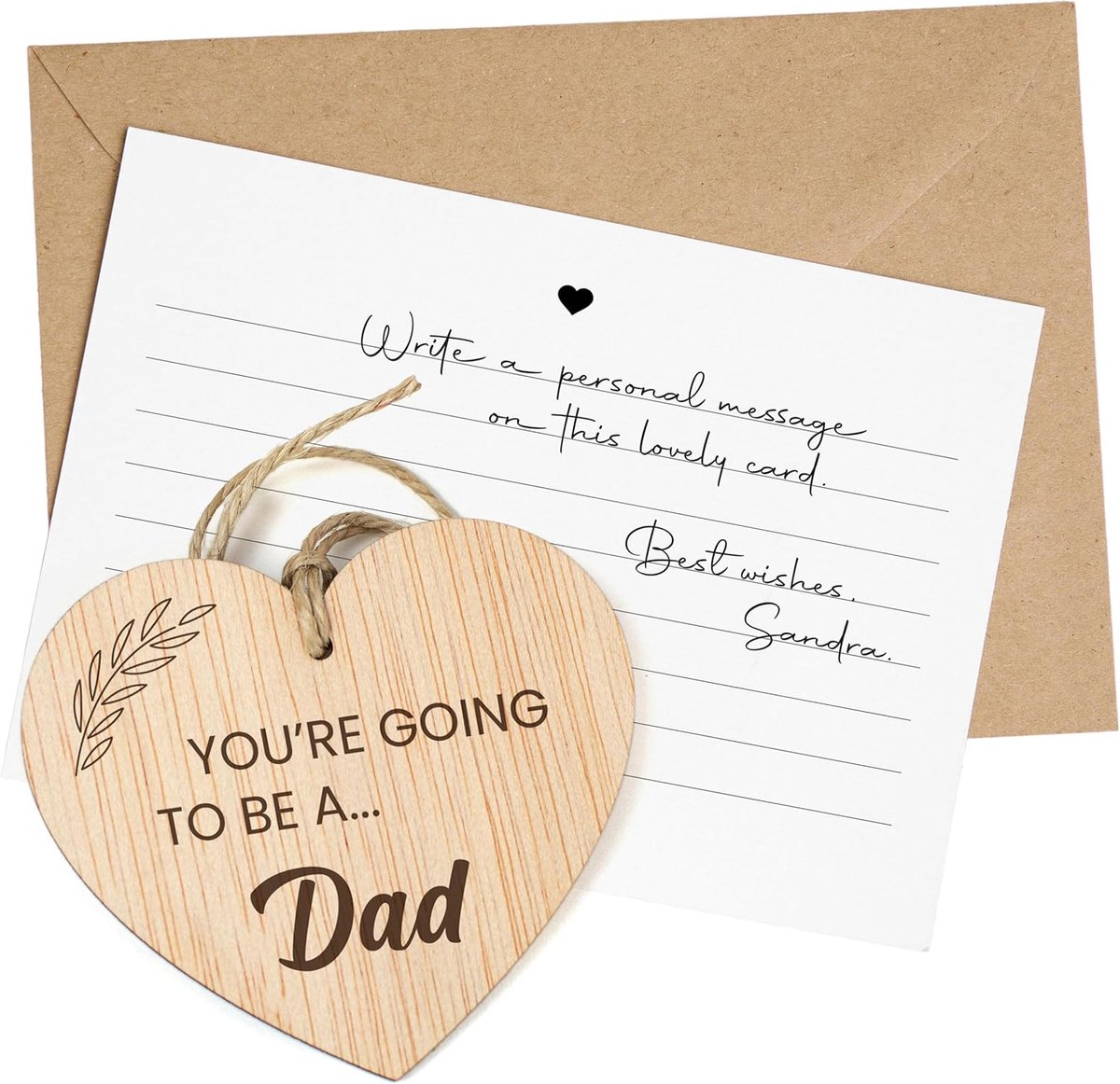 Aankondiging Kaart - Papa Cadeau - Geboorte Aankondiging - Met Houten Hart - 16x12 cm - Vader
