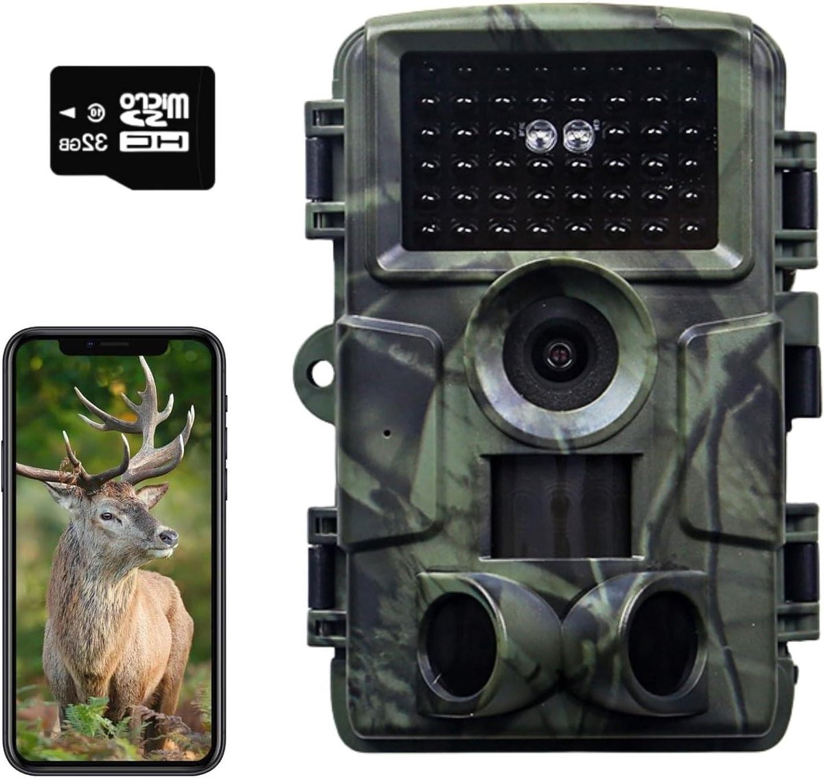 Jachtcamera WiFi 4K - Wildcamera Outdoor - Dieren Observatie - Supersnelle Bewegingsdetectie - 60 MP Beeldkwaliteit - Groen