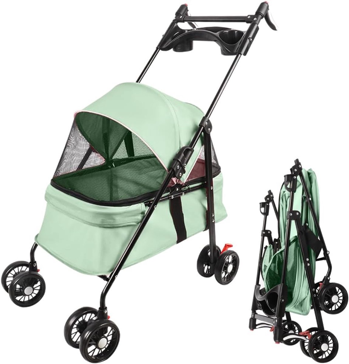 Huisdier kinderwagen - Dieren buggy - Comfortabel reizen - Opvouwbaar en afneembaar - 50 x 70 x 95 cm - Mintgroen