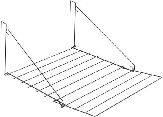 Matzwart metalen droogrek, opvouwbaar, met haken om op te hangen.