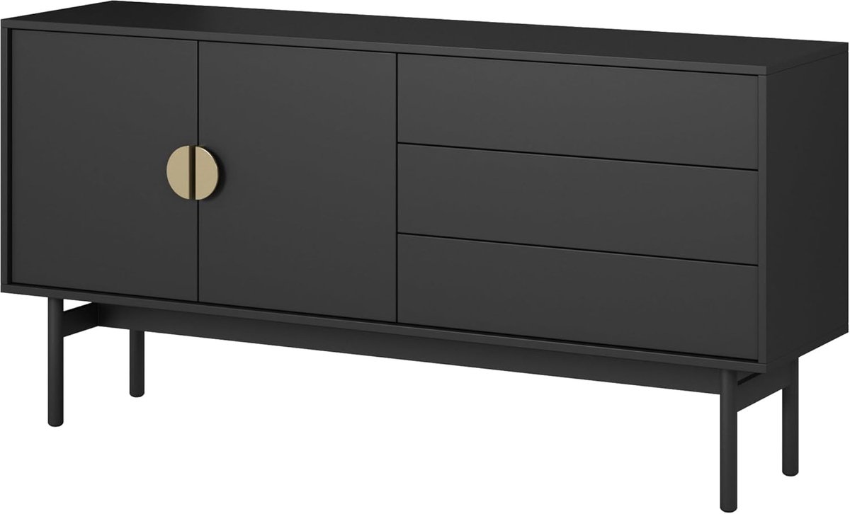 TV Kast Board - Dressoir Televisie Tafel - Woonkamer Opbergen - Met Drie Laden - 154 cm Breed - Zwart