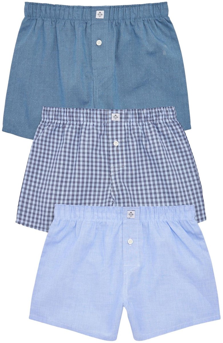 Next - Jongens - Set van 3 boxershorts van geweven 100% katoen - Blauw