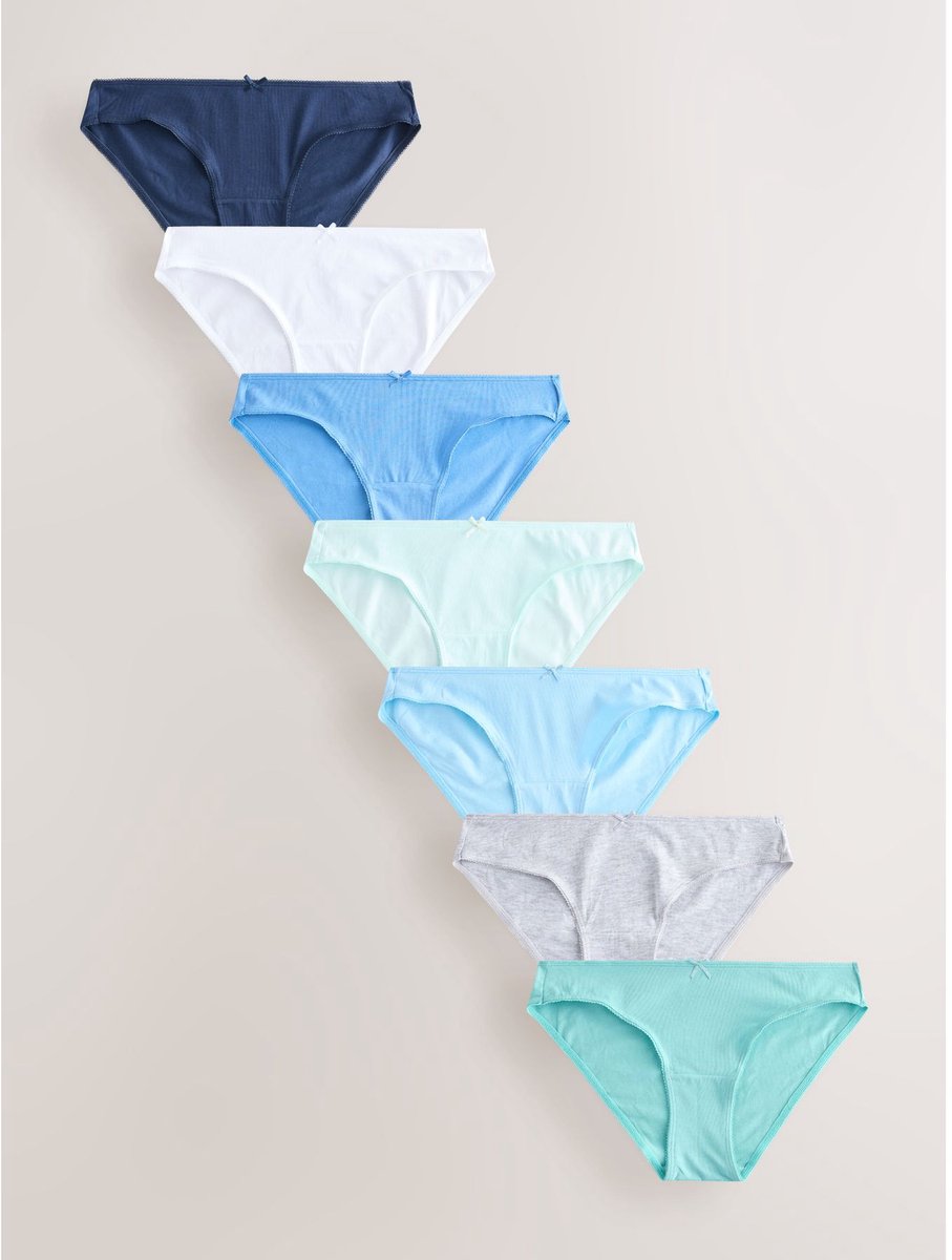 Next - Dames - Set van 7 katoenrijke bikinislips - Blauw