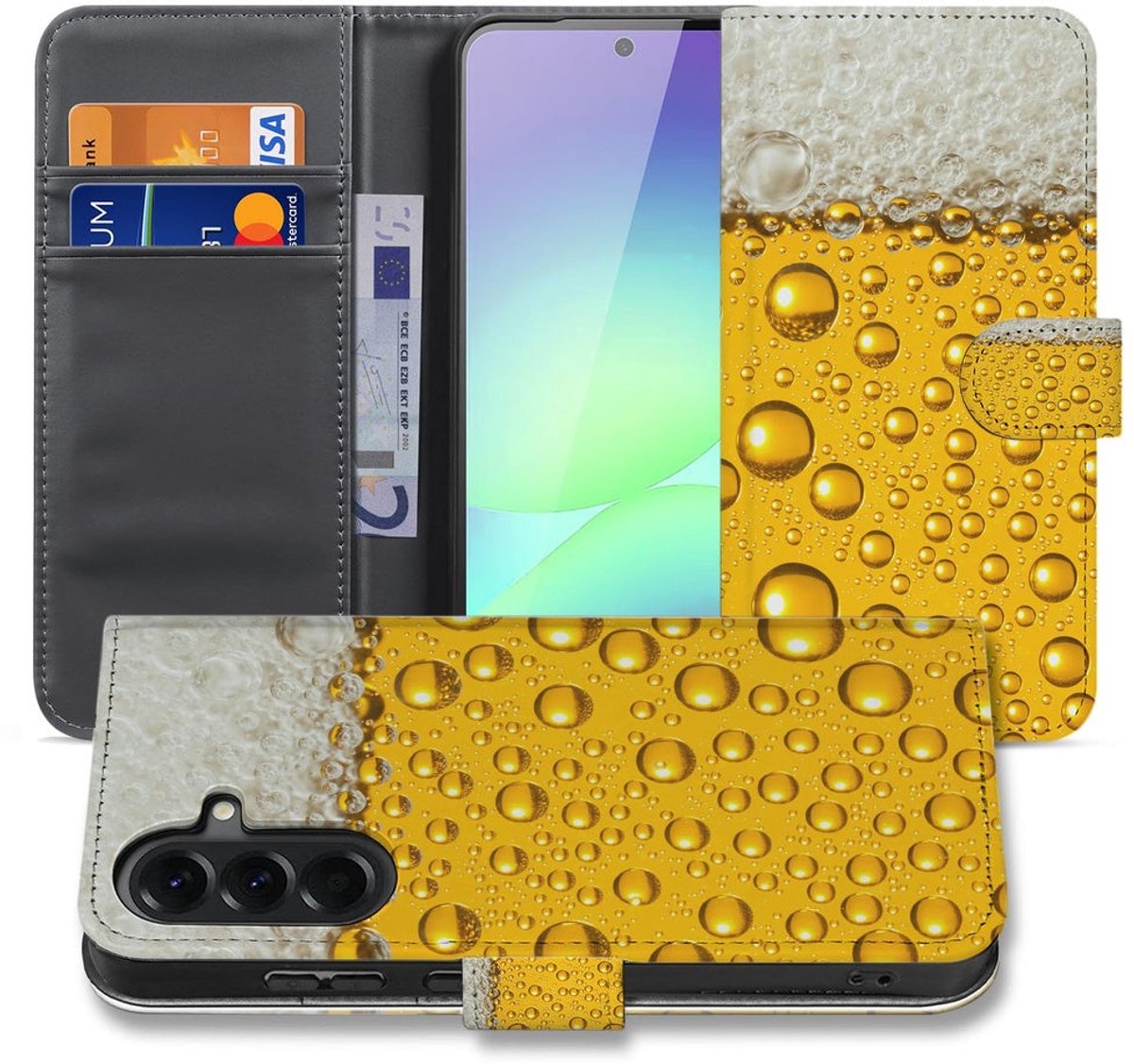 Book Cover Samsung Galaxy A37 Met Bier Print met Pasjeshouder