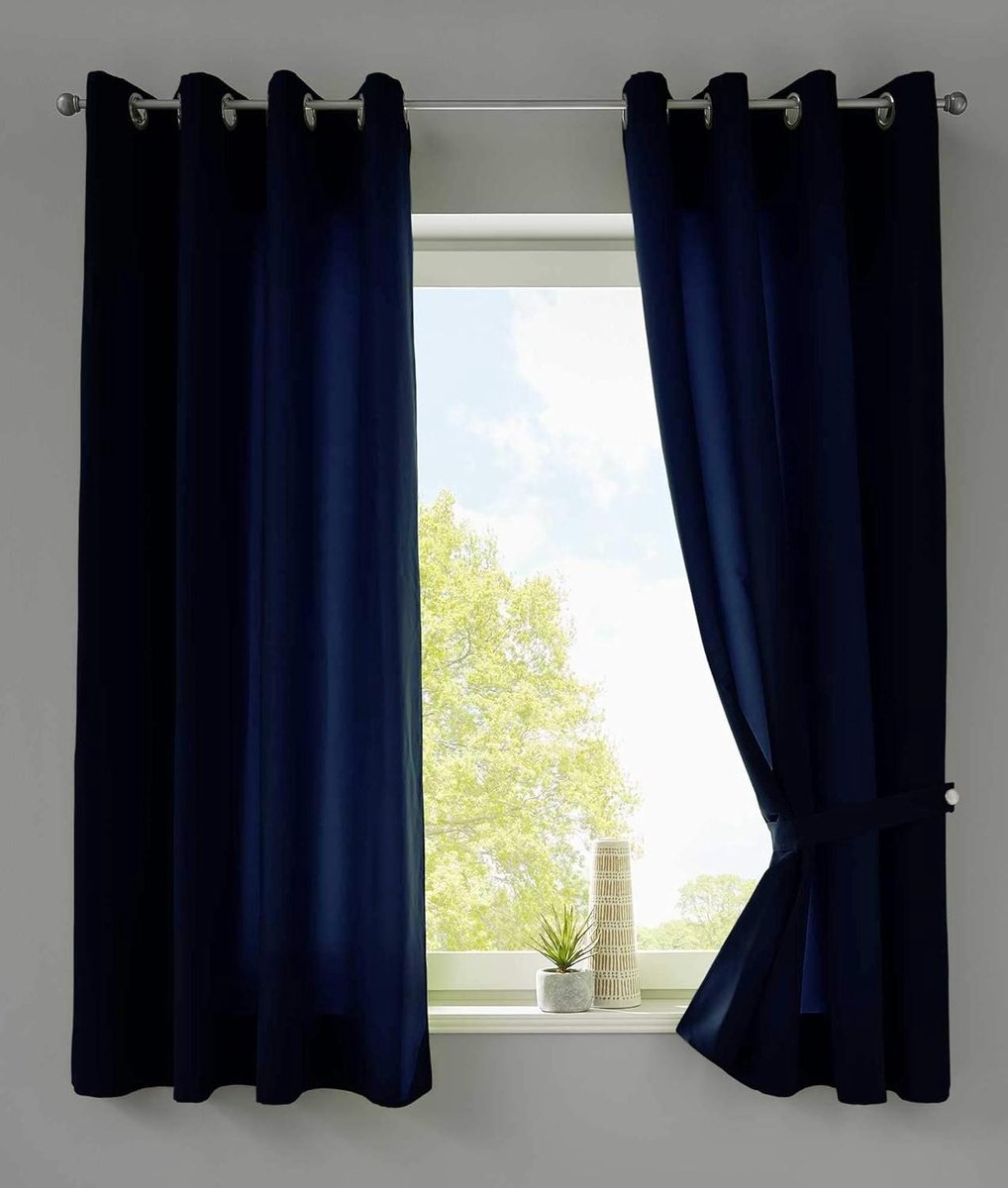 Gordijn Set - Raambekleding - Woonkamer - Lichtdoorlatend - 175x140 cm - Donkerblauw