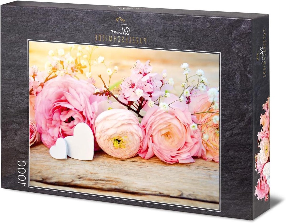 Legpuzzel 1000 stukjes - Bloemenpuzzel Vintage - Ontspannend Tijdverdrijf - Hoge Kwaliteit Karton - 68 x 48 cm - Roze