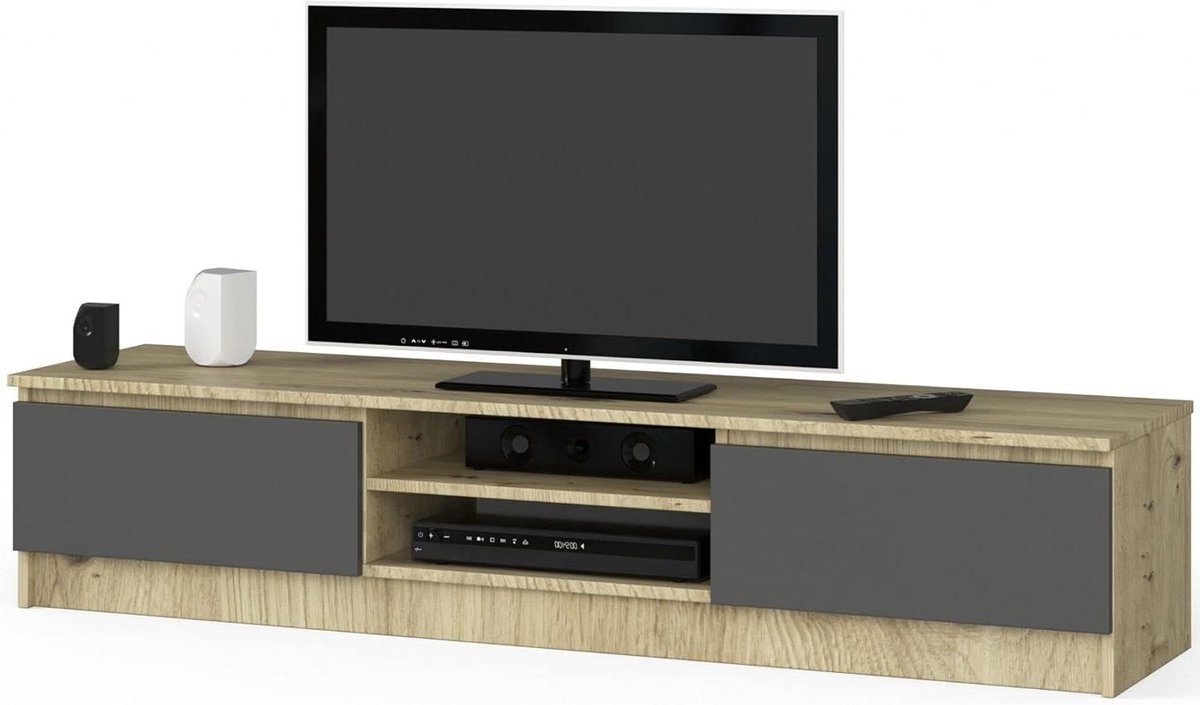 Low Board TV Kast - Televisiecommode Dressoir - Opbergen Multimedia - Krasbestendig Oppervlak - 160x40x33 cm - Artisan eik/grafietgrijs