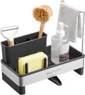 SONGMICS KCS555BH01 - Organisateur d’évier de cuisine - porte-accessoires avec porte-éponge - acier inoxydable