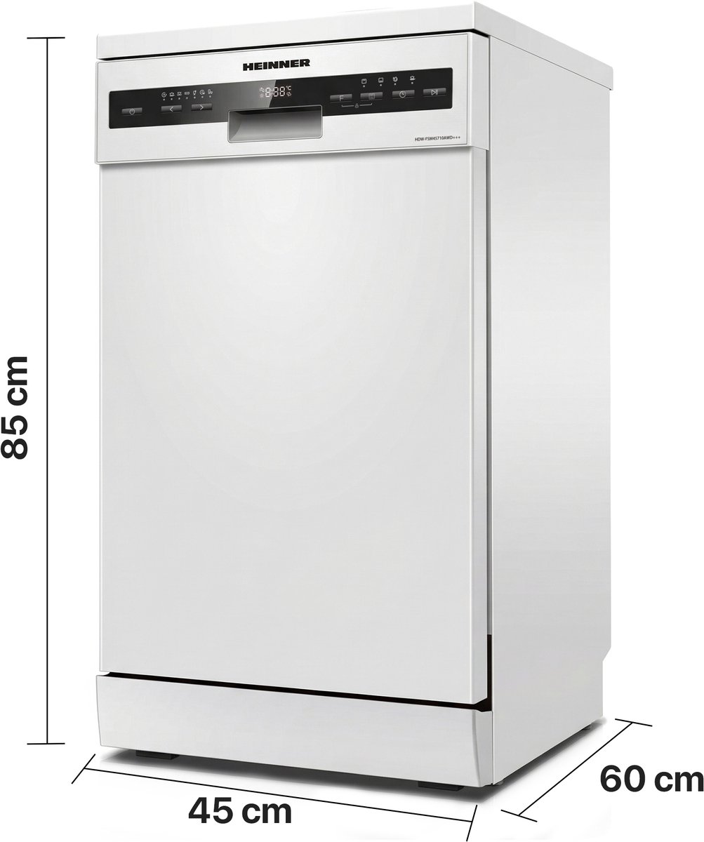 Heinner Slanke Vaatwasser 45 cm — 10 Couverts, Auto-Deur Opening, LED Display, Stil 49 dB, 5 Jaar Garantie, Wit — HDW-FSM45710AWD+++ — afbeelding 4