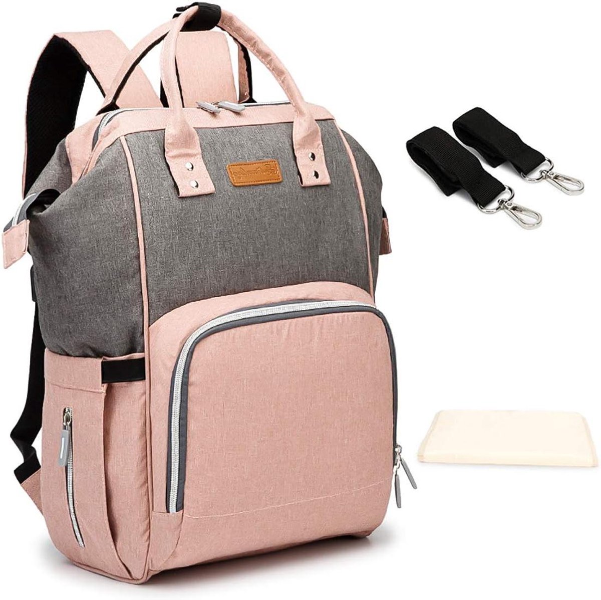 Luierrugzak - Mommytas Luiertas - Baby Verzorging Onderweg - Waterdicht Oxford Doek - 28x21x45CM - Roze Grijs