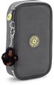 Grijs etui met aapje-sleutelhanger en Kipling-logo.