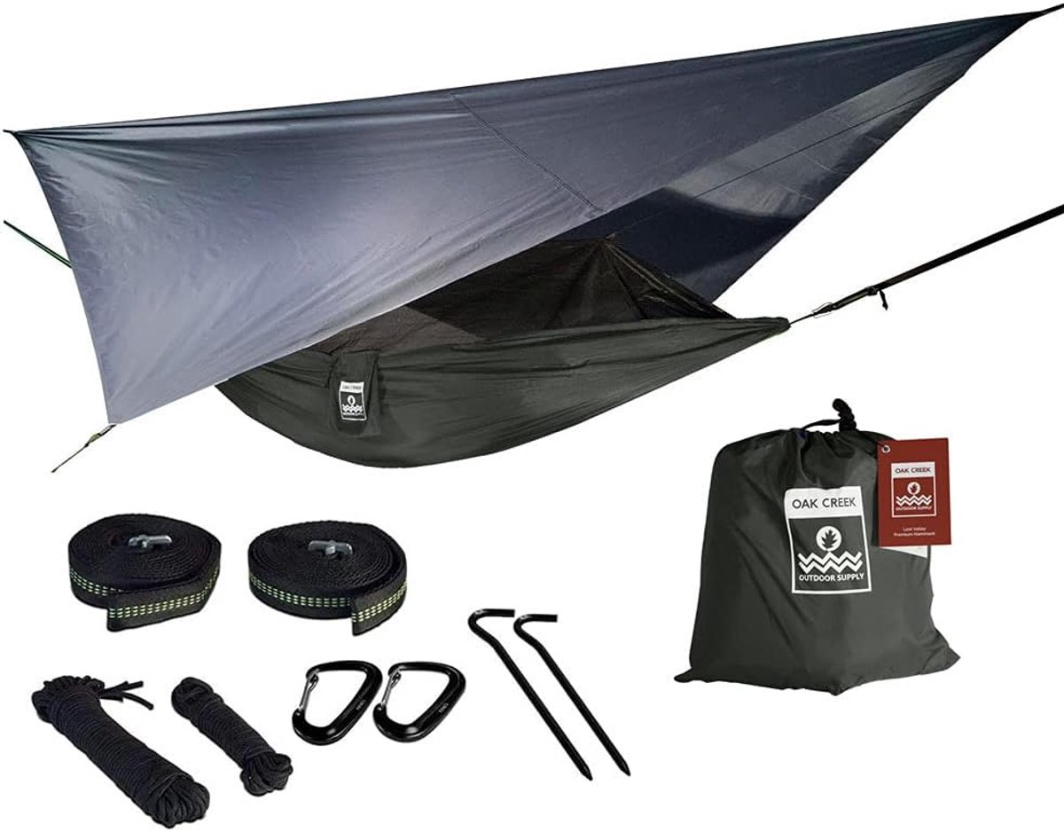 Kampeer Hangmat - Outdoor Luier - Ontspannen Buiten - Compleet Met Accessoires - 17 Kilogram - Carbon Grijs