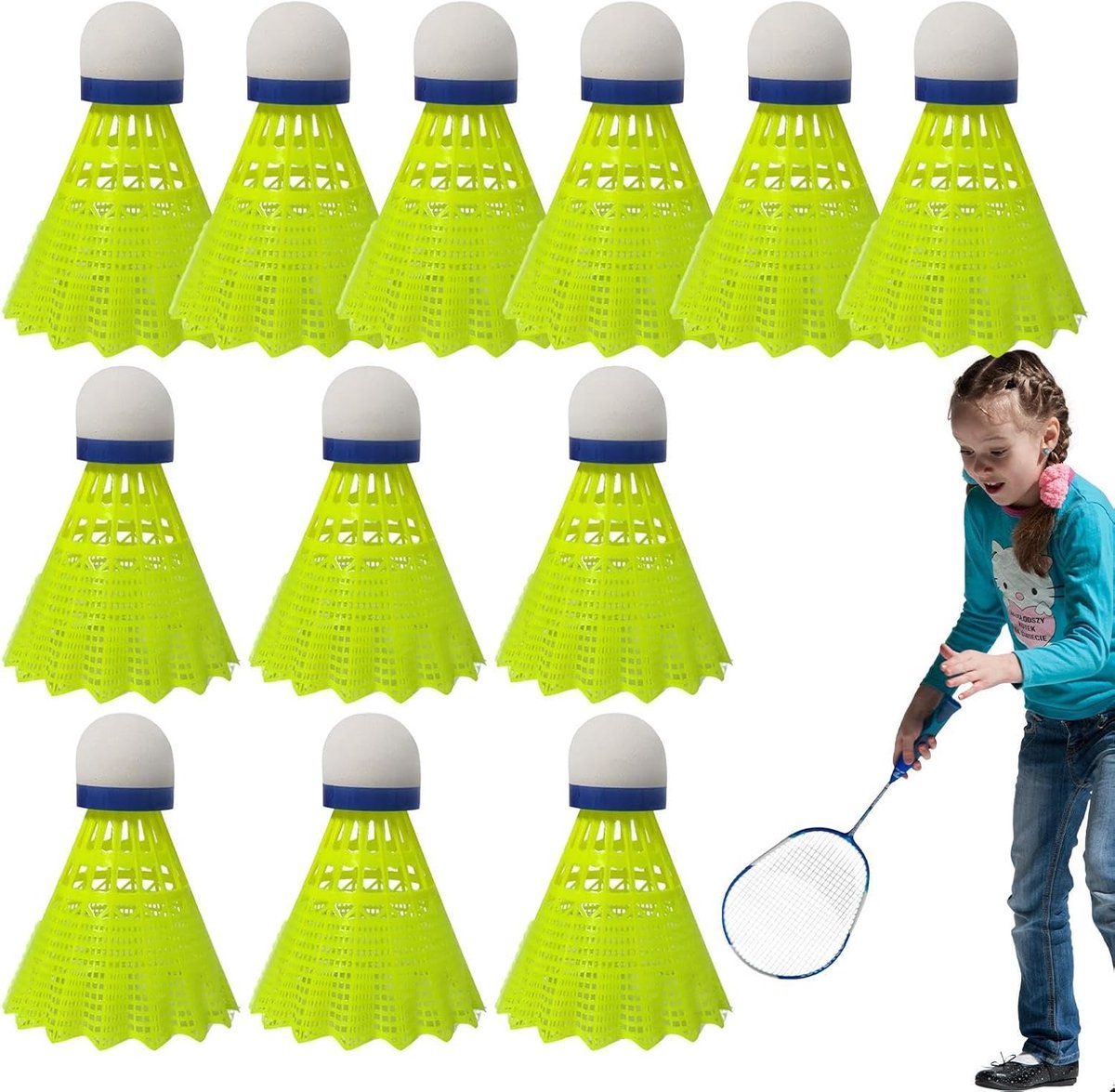 Badminton shuttles - Veerballen nylon - Binnen en buiten - Set van 12 stuks - 68 cm hoog - Lichtgroen