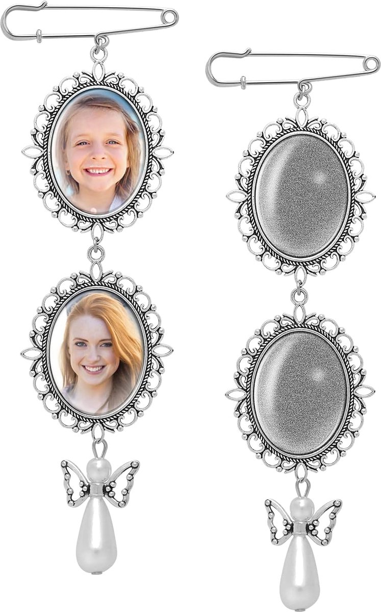 Bruiloft Boeket Bedel - Foto Hanger Kit - DIY Sieraden Maken - Met Ovale Cabochons - 2 Sets - Zilver