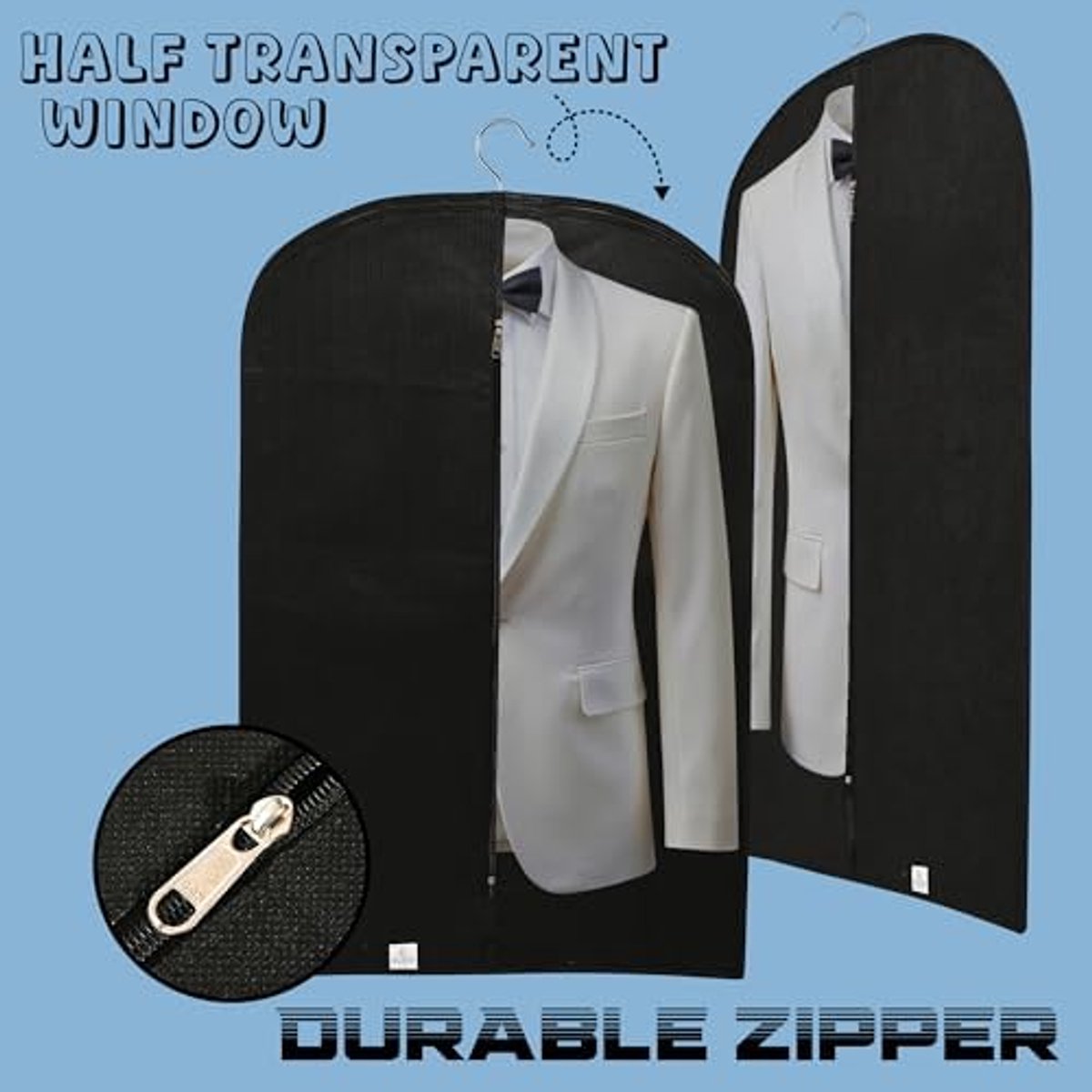 Blazerhoezen Set - Kledinghoezen Pakken - Kleding Beschermen - Ritssluiting Hanger - Zwart