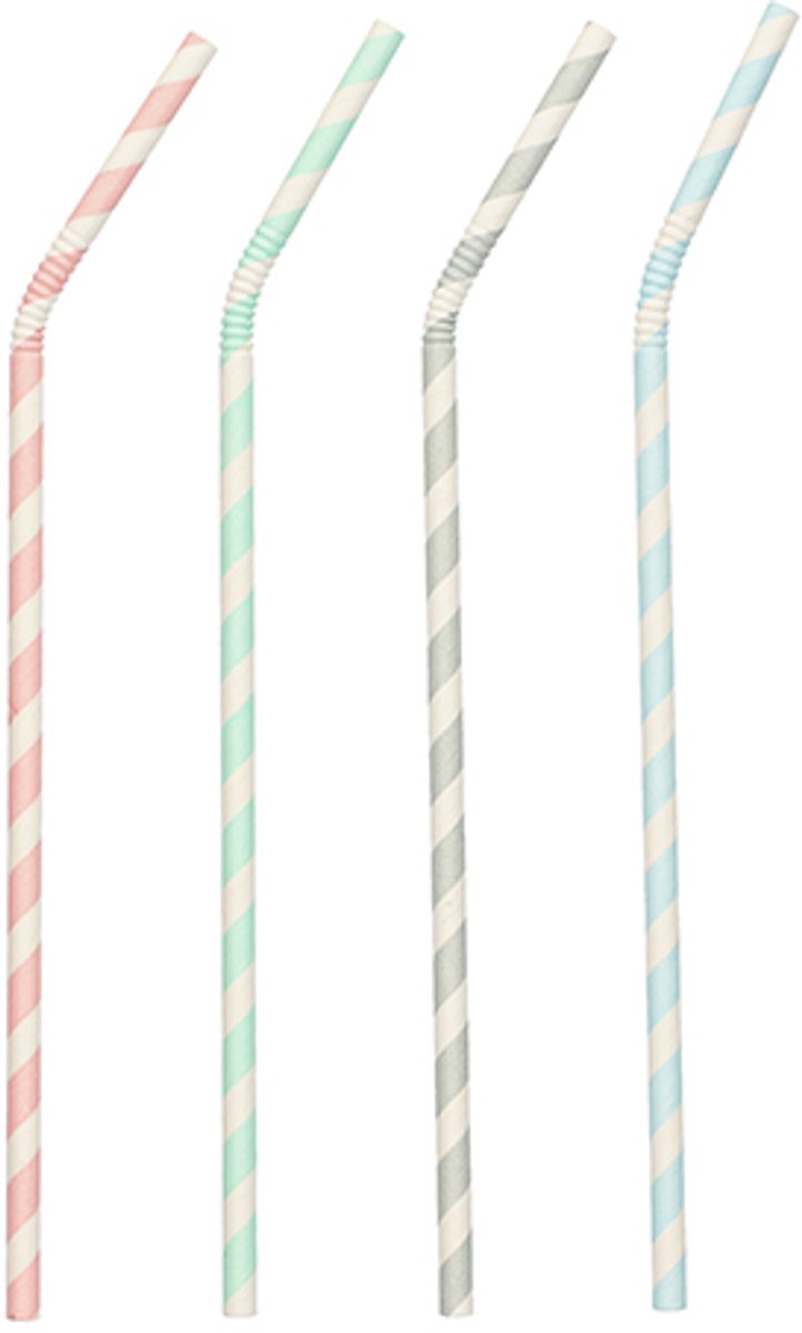 10x 100 Drinkrietjes papier Ø 6 mm · 22 cm assorti kleuren Stripes flexibel