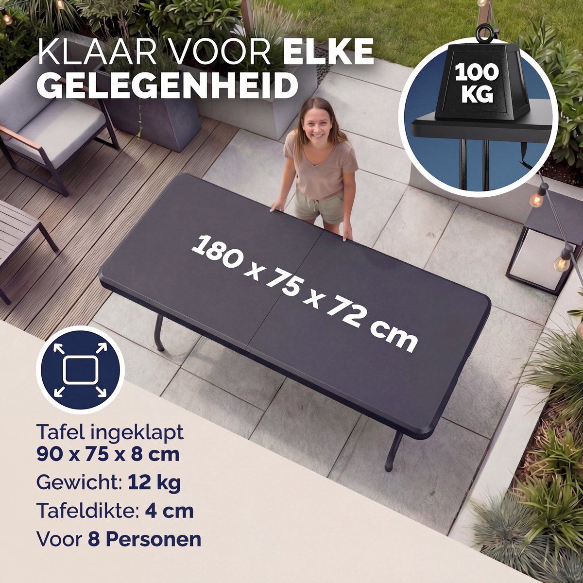 CASARIA Tuintafel - 183x76cm Inklapbaar Weerbestendig – Antraciet thumbnail 7