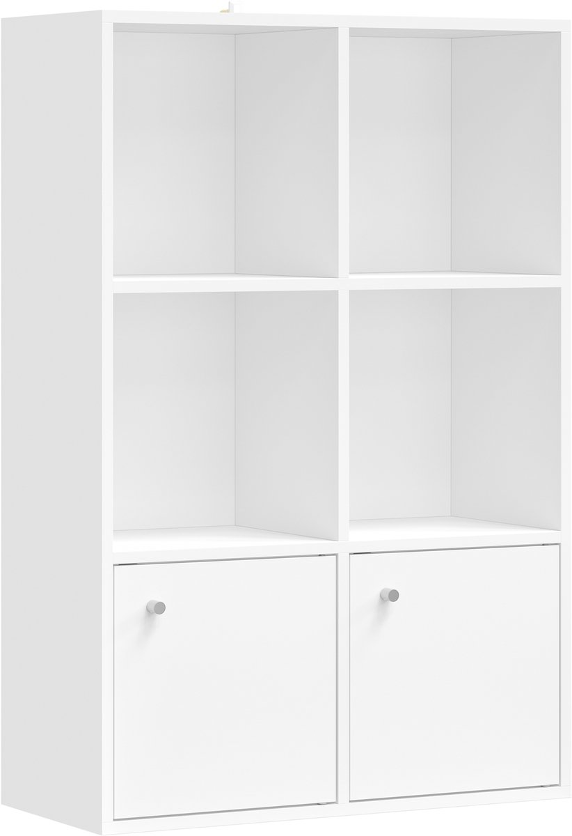 Vasagle Boekenkast - Staande Kast met Deuren - 3-Lagen Opbergrek - Voor Woonkamer en Thuiswerkplek Wit
