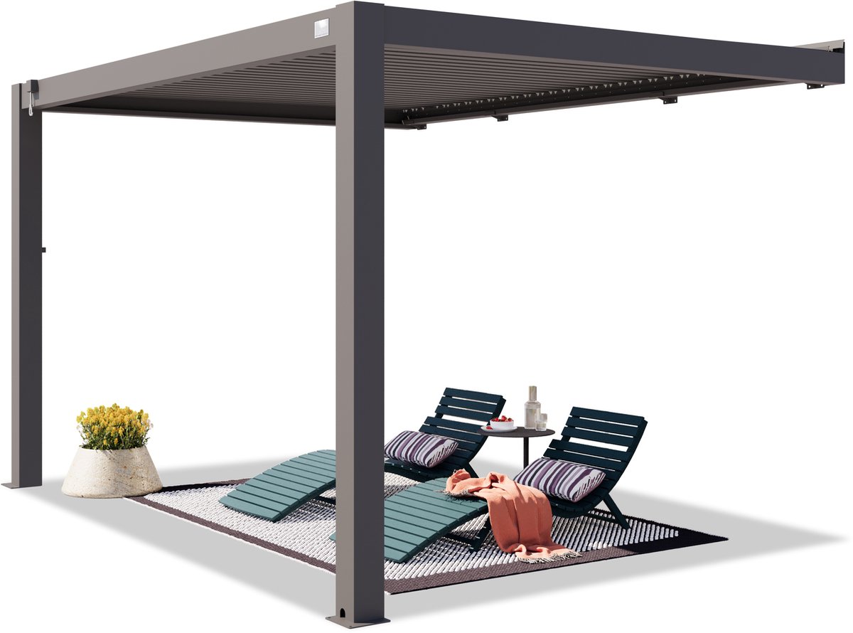 PRIMEYARD Pergola aan huis 3x4 m staanders van aluminium met aluminium lamellendak muurpergola antraciet